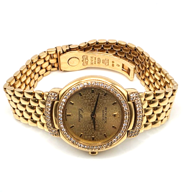 Rolex Cellini Ladies 18K Yellow Gold Diamond Bezel & Lugs Bracelet Watch