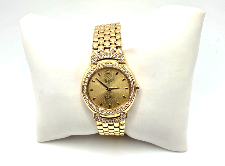 Rolex Cellini Ladies 18K Yellow Gold Diamond Bezel & Lugs Bracelet Watch