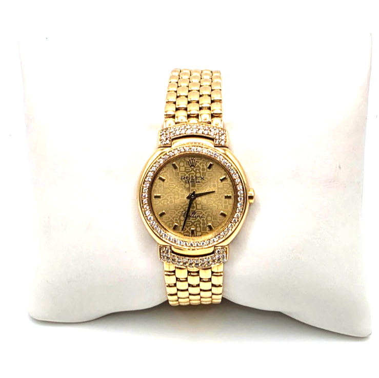 Rolex Cellini Ladies 18K Yellow Gold Diamond Bezel & Lugs Bracelet Watch