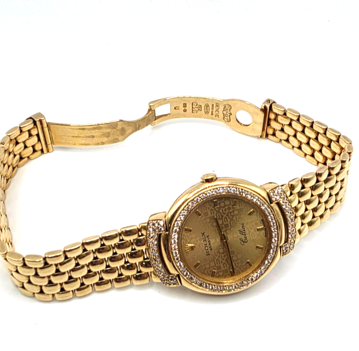 Rolex Cellini Ladies 18K Yellow Gold Diamond Bezel & Lugs Bracelet Watch