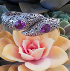 SARDA 925 Sterling Silver Purple Gemstone Bypass Hinged Cuff Bracelet NWOT