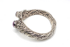 SARDA 925 Sterling Silver Purple Gemstone Bypass Hinged Cuff Bracelet NWOT