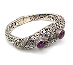 SARDA 925 Sterling Silver Purple Gemstone Bypass Hinged Cuff Bracelet NWOT