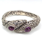 SARDA 925 Sterling Silver Purple Gemstone Bypass Hinged Cuff Bracelet NWOT