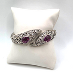 SARDA 925 Sterling Silver Purple Gemstone Bypass Hinged Cuff Bracelet NWOT