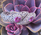 SARDA 925 Sterling Silver Purple Gemstone Bypass Hinged Cuff Bracelet NWOT