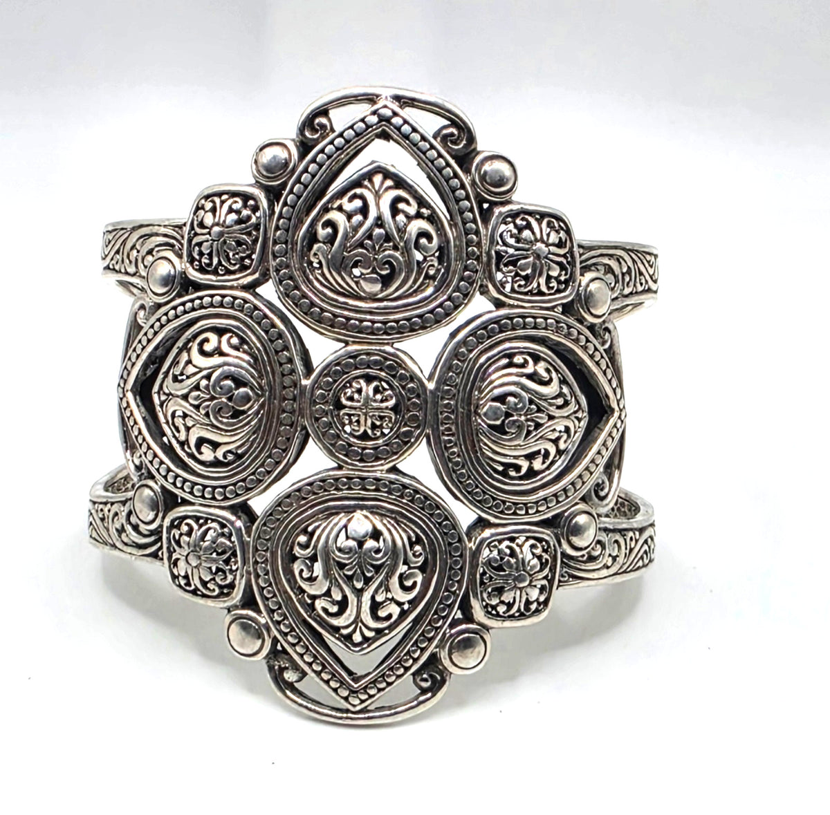 NWOT Sarda Sterling Silver Statement Cuff Bracelet Large Ornate Openwork Design