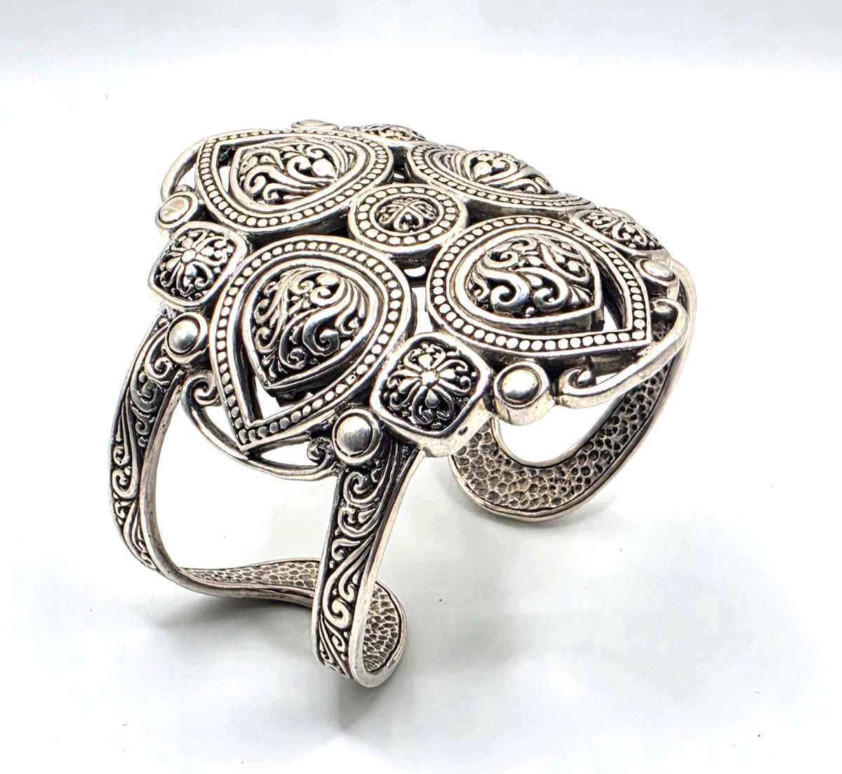 NWOT Sarda Sterling Silver Statement Cuff Bracelet Large Ornate Openwork Design