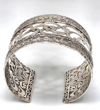 SARDA 925 Sterling Silver Wide Cuff Bracelet Openwork Scroll 85.6g