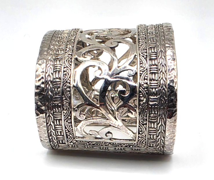 SARDA 925 Sterling Silver Wide Cuff Bracelet Openwork Scroll 85.6g