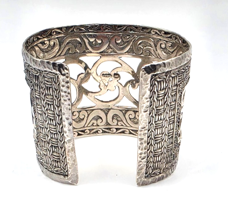SARDA 925 Sterling Silver Wide Cuff Bracelet Openwork Scroll 85.6g