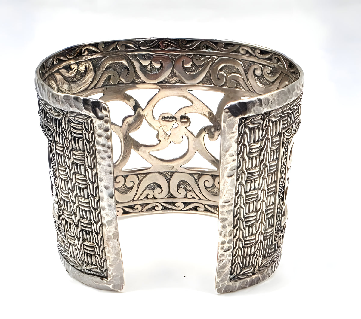 SARDA 925 Sterling Silver Wide Cuff Bracelet Openwork Scroll 85.6g