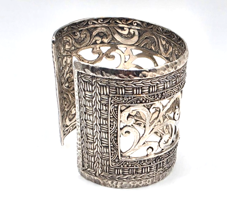 SARDA 925 Sterling Silver Wide Cuff Bracelet Openwork Scroll 85.6g