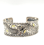 Sterling Silver 925 18K accent Gold Dragon Wide Cuff Bracelet Two Tone