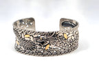 Sterling Silver 925 18K accent Gold Dragon Wide Cuff Bracelet Two Tone