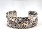 Sterling Silver 925 18K accent Gold Dragon Wide Cuff Bracelet Two Tone