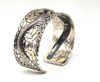 Sterling Silver 925 18K accent Gold Dragon Wide Cuff Bracelet Two Tone