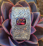 SARDA 925 Sterling Silver Wide Cuff Bracelet Garnet-Color Gemstone Filigree