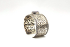 SARDA 925 Sterling Silver Wide Cuff Bracelet Garnet-Color Gemstone Filigree