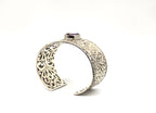 SARDA 925 Sterling Silver Wide Cuff Bracelet Garnet-Color Gemstone Filigree