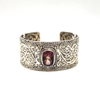 SARDA 925 Sterling Silver Wide Cuff Bracelet Garnet-Color Gemstone Filigree