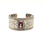 SARDA 925 Sterling Silver Wide Cuff Bracelet Garnet-Color Gemstone Filigree