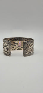 SARDA 925 Sterling Silver Wide Cuff Bracelet Garnet-Color Gemstone Filigree