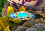 DI 925 Sterling Silver Blue Mosaic Inlay 3-Stone Cuff Bracelet 26g China