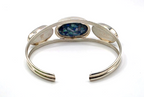 DI 925 Sterling Silver Blue Mosaic Inlay 3-Stone Cuff Bracelet 26g China