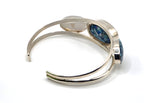DI 925 Sterling Silver Blue Mosaic Inlay 3-Stone Cuff Bracelet 26g China