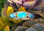 DI 925 Sterling Silver Blue Mosaic Inlay 3-Stone Cuff Bracelet 26g China