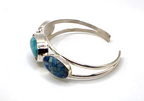 DI 925 Sterling Silver Blue Mosaic Inlay 3-Stone Cuff Bracelet 26g China