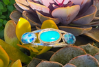 DI 925 Sterling Silver Blue Mosaic Inlay 3-Stone Cuff Bracelet 26g China