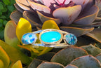DI 925 Sterling Silver Blue Mosaic Inlay 3-Stone Cuff Bracelet 26g China