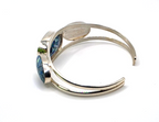 DI 925 Sterling Silver Blue Mosaic Inlay 3-Stone Cuff Bracelet 26g China