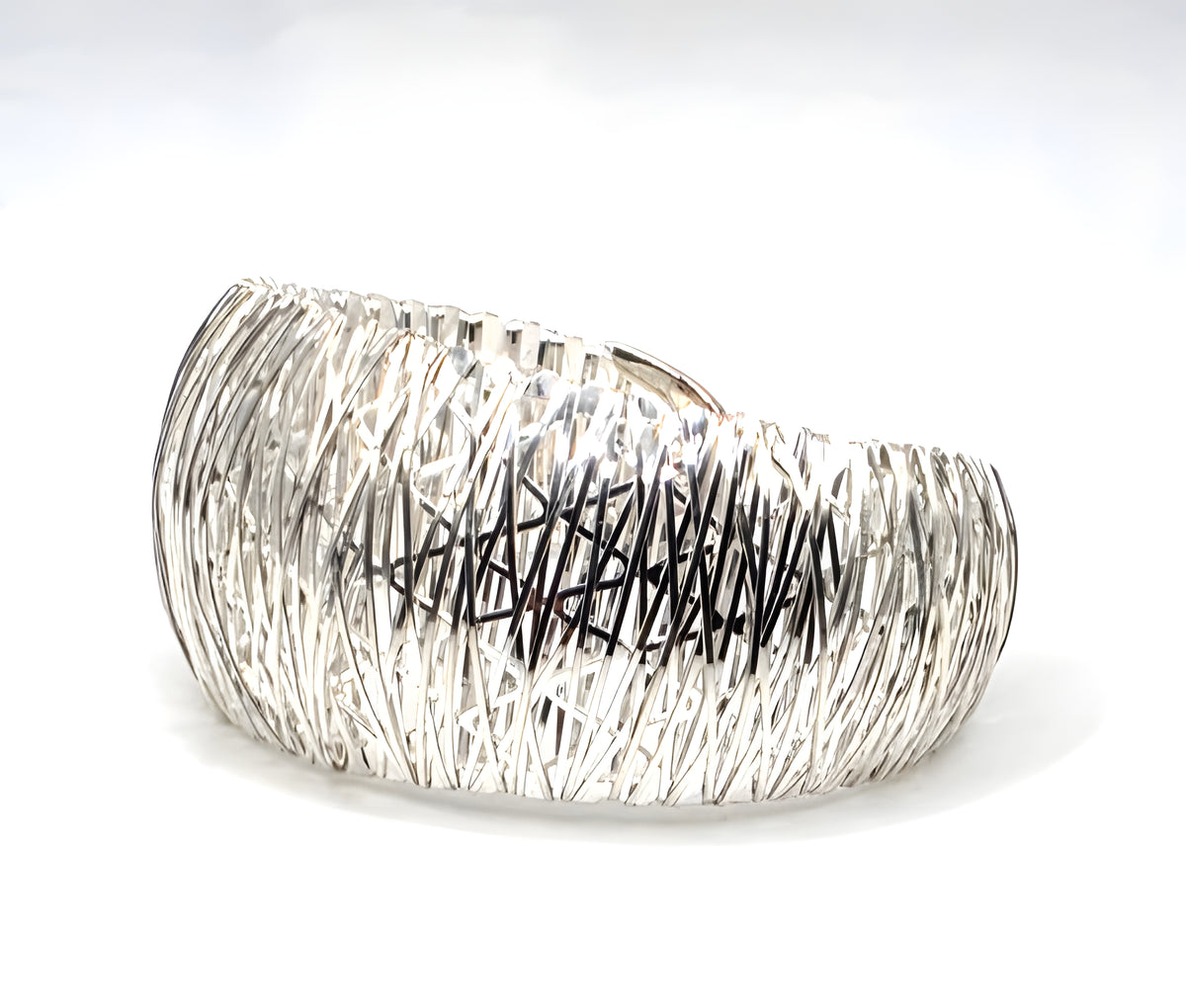 Milor Italy 950 Silver Wide Woven Mesh Cuff Bracelet 27.2g 6" Designer