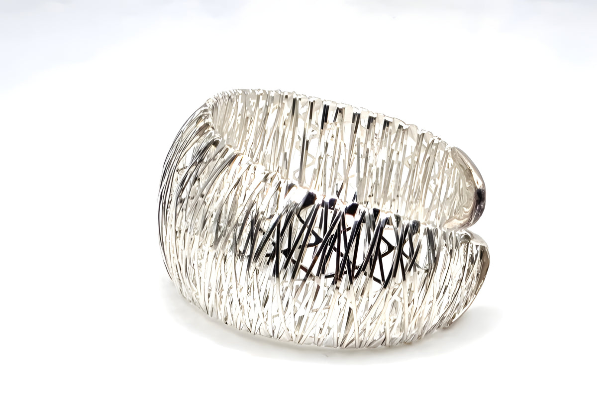Milor Italy 950 Silver Wide Woven Mesh Cuff Bracelet 27.2g 6" Designer