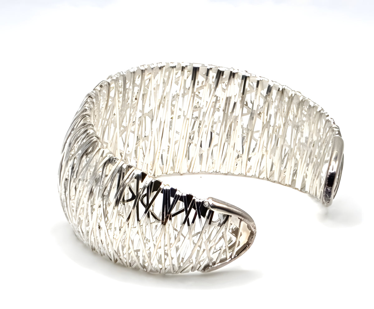 Milor Italy 950 Silver Wide Woven Mesh Cuff Bracelet 27.2g 6" Designer