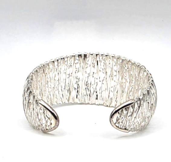 Milor Italy 950 Silver Wide Woven Mesh Cuff Bracelet 27.2g 6" Designer