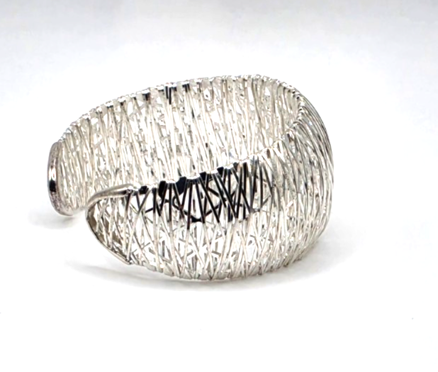Milor Italy 950 Silver Wide Woven Mesh Cuff Bracelet 27.2g 6" Designer