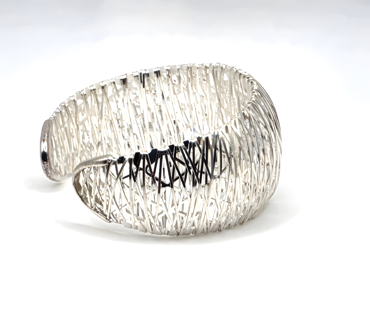 Milor Italy 950 Silver Wide Woven Mesh Cuff Bracelet 27.2g 6" Designer