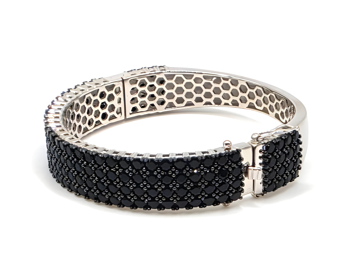 925 Sterling Silver Black Stone Hinged Bangle Bracelet 35.4g BBJ China