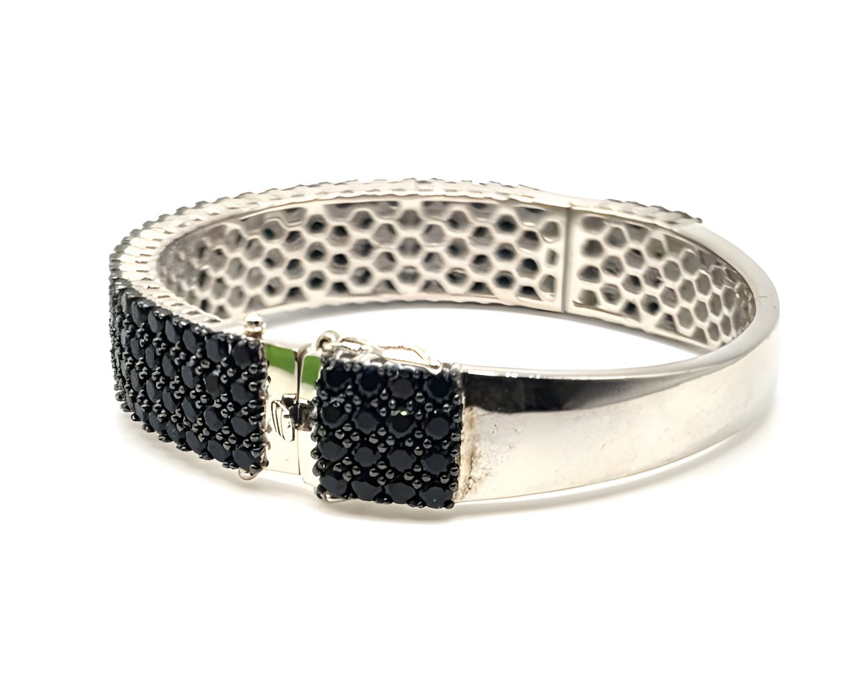 925 Sterling Silver Black Stone Hinged Bangle Bracelet 35.4g BBJ China