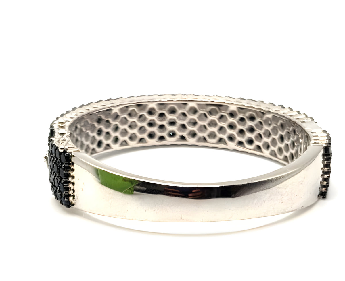 925 Sterling Silver Black Stone Hinged Bangle Bracelet 35.4g BBJ China