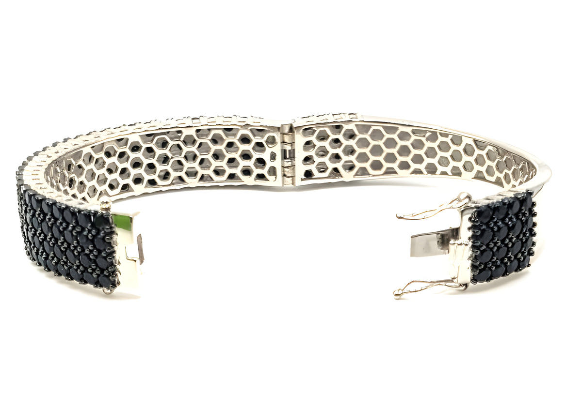 925 Sterling Silver Black Stone Hinged Bangle Bracelet 35.4g BBJ China