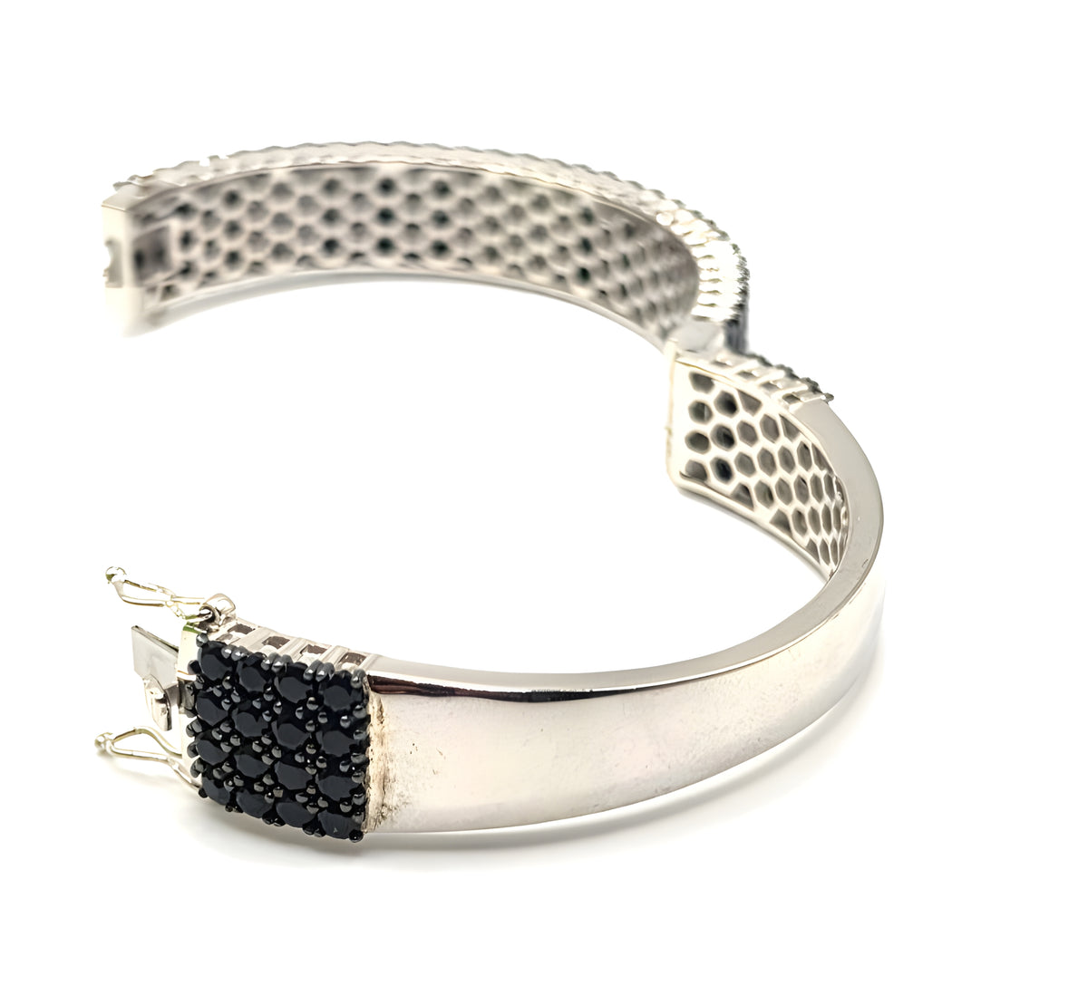 925 Sterling Silver Black Stone Hinged Bangle Bracelet 35.4g BBJ China