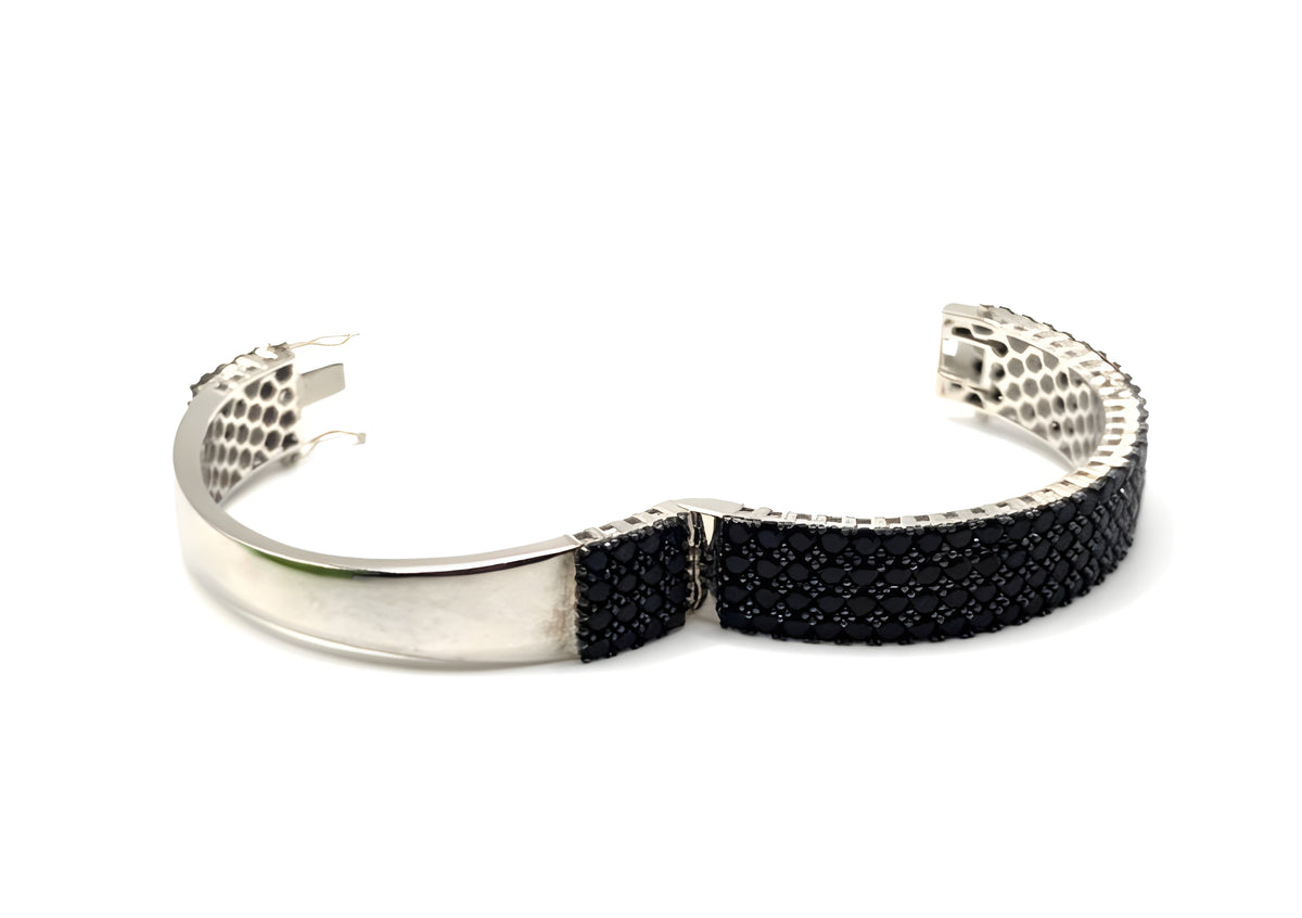 925 Sterling Silver Black Stone Hinged Bangle Bracelet 35.4g BBJ China