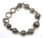 SARDA Sterling Silver Ornate Filigree Beaded Toggle Bracelet 9.25" NWOT