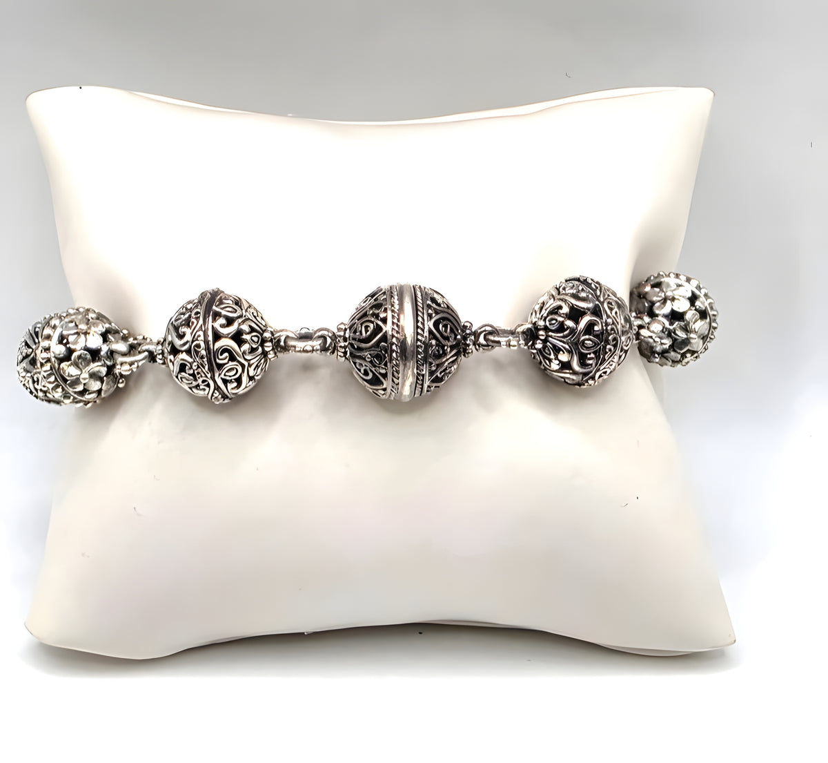 SARDA Sterling Silver Ornate Filigree Beaded Toggle Bracelet 9.25" NWOT