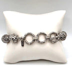 SARDA Sterling Silver Ornate Filigree Beaded Toggle Bracelet 9.25" NWOT